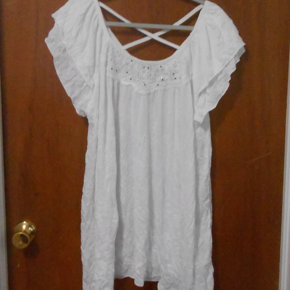 French Laundry White BOHO Scoop Neck Beachy Top 3X